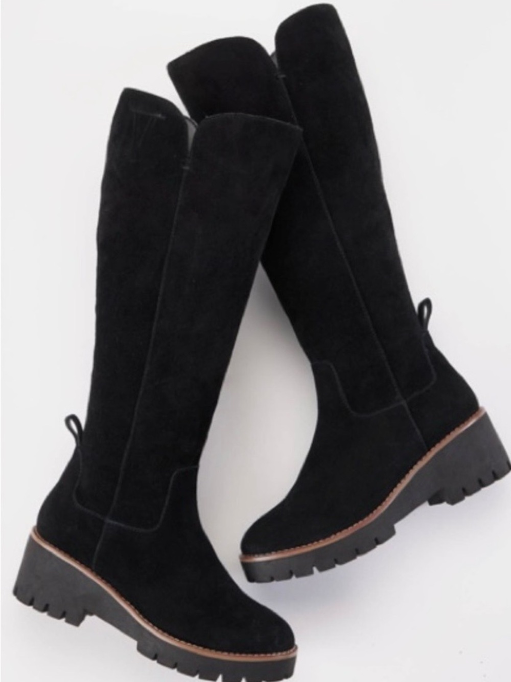 Blondo Deon Black Waterproof Suede Lug Sole Tall Boots
